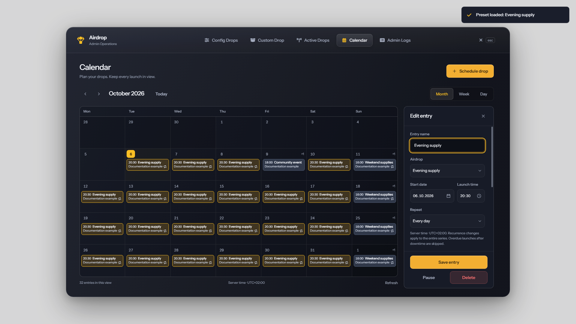 Calendar entry editor