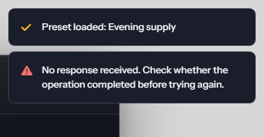 Panel success and error notifications